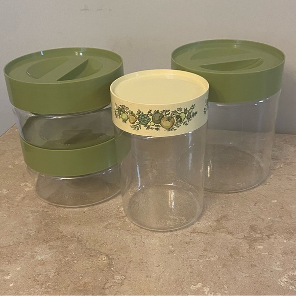 4 Vintage 1970s Pyrex Store n' See Ware Canisters Avocado Spice of Life - Picture 16 of 16